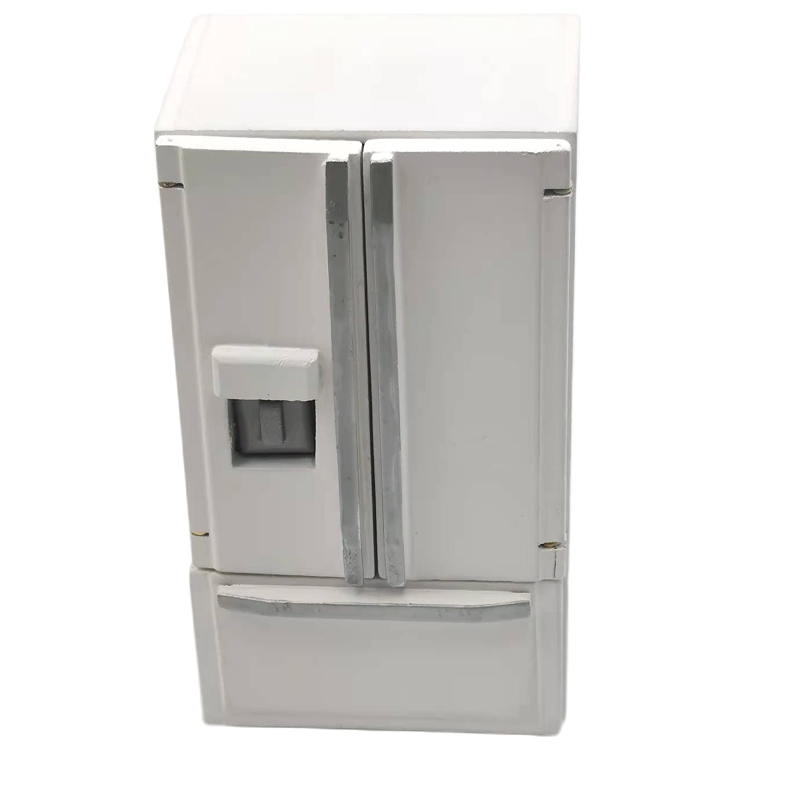 SXFSE 1:12 Scale Dollhouse Refrigerator, Wooden Miniature Fridge for Kitchen Prop, White