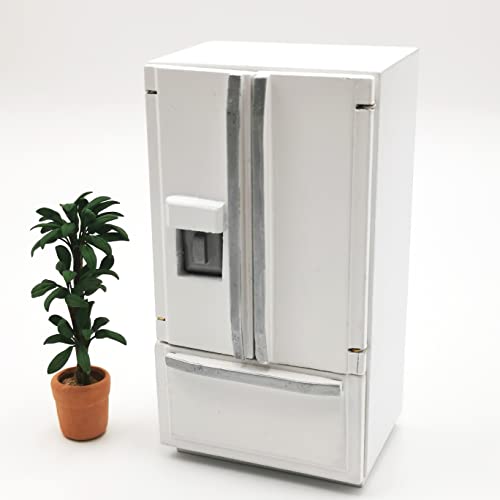 SXFSE 1:12 Scale Dollhouse Refrigerator, Wooden Miniature Fridge for Kitchen Prop, White