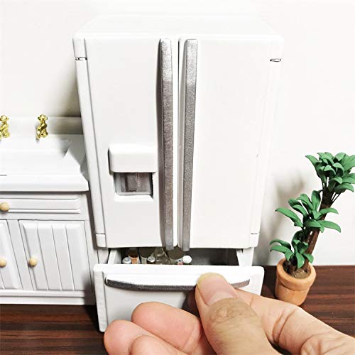 SXFSE 1:12 Scale Dollhouse Refrigerator, Wooden Miniature Fridge for Kitchen Prop, White