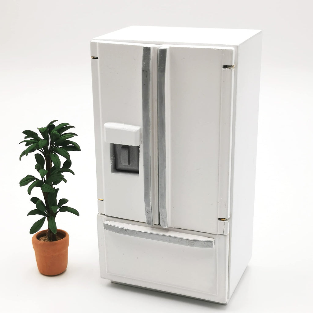 SXFSE 1:12 Scale Dollhouse Refrigerator, Wooden Miniature Fridge for Kitchen Prop, White