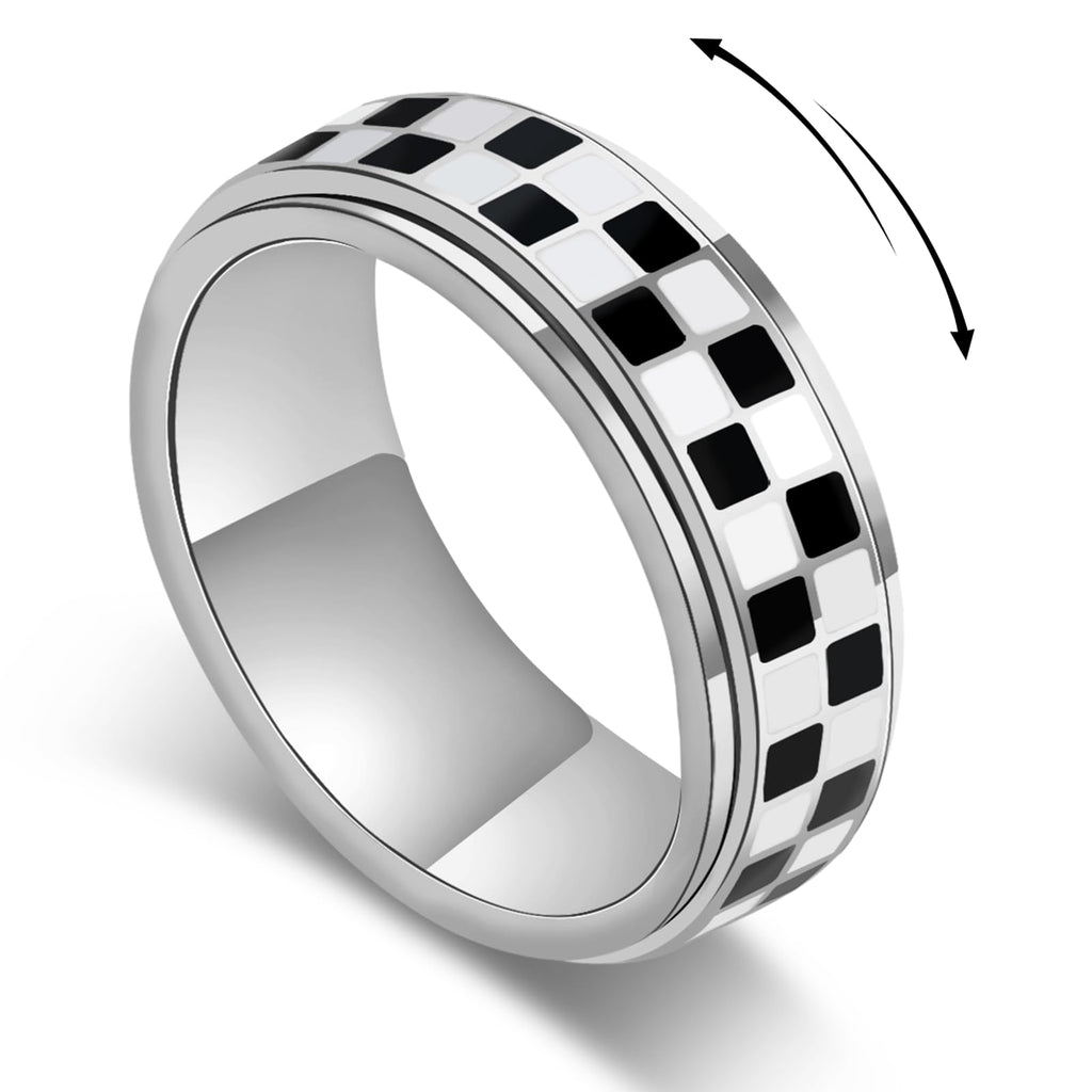 SYDNFZY Checkered Fidget Ring - 8mm 18K Gold Plated Stainless Steel Spinner Ring for Stress Relief - Anxiety Jewelry for Men and Women - Size 11
