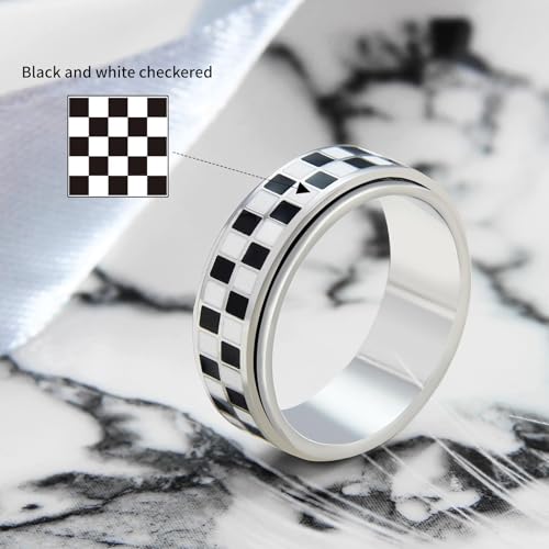 SYDNFZY Checkered Fidget Ring - 8mm 18K Gold Plated Stainless Steel Spinner Ring for Stress Relief - Anxiety Jewelry for Men and Women - Size 11