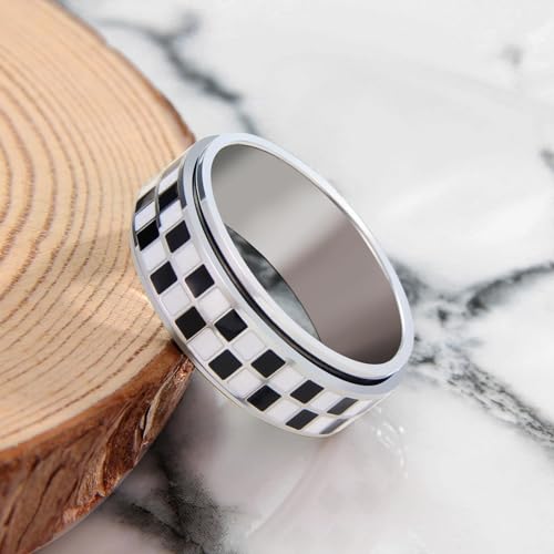 SYDNFZY Checkered Fidget Ring - 8mm 18K Gold Plated Stainless Steel Spinner Ring for Stress Relief - Anxiety Jewelry for Men and Women - Size 11