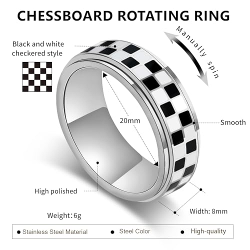 SYDNFZY Checkered Fidget Ring - 8mm 18K Gold Plated Stainless Steel Spinner Ring for Stress Relief - Anxiety Jewelry for Men and Women - Size 11