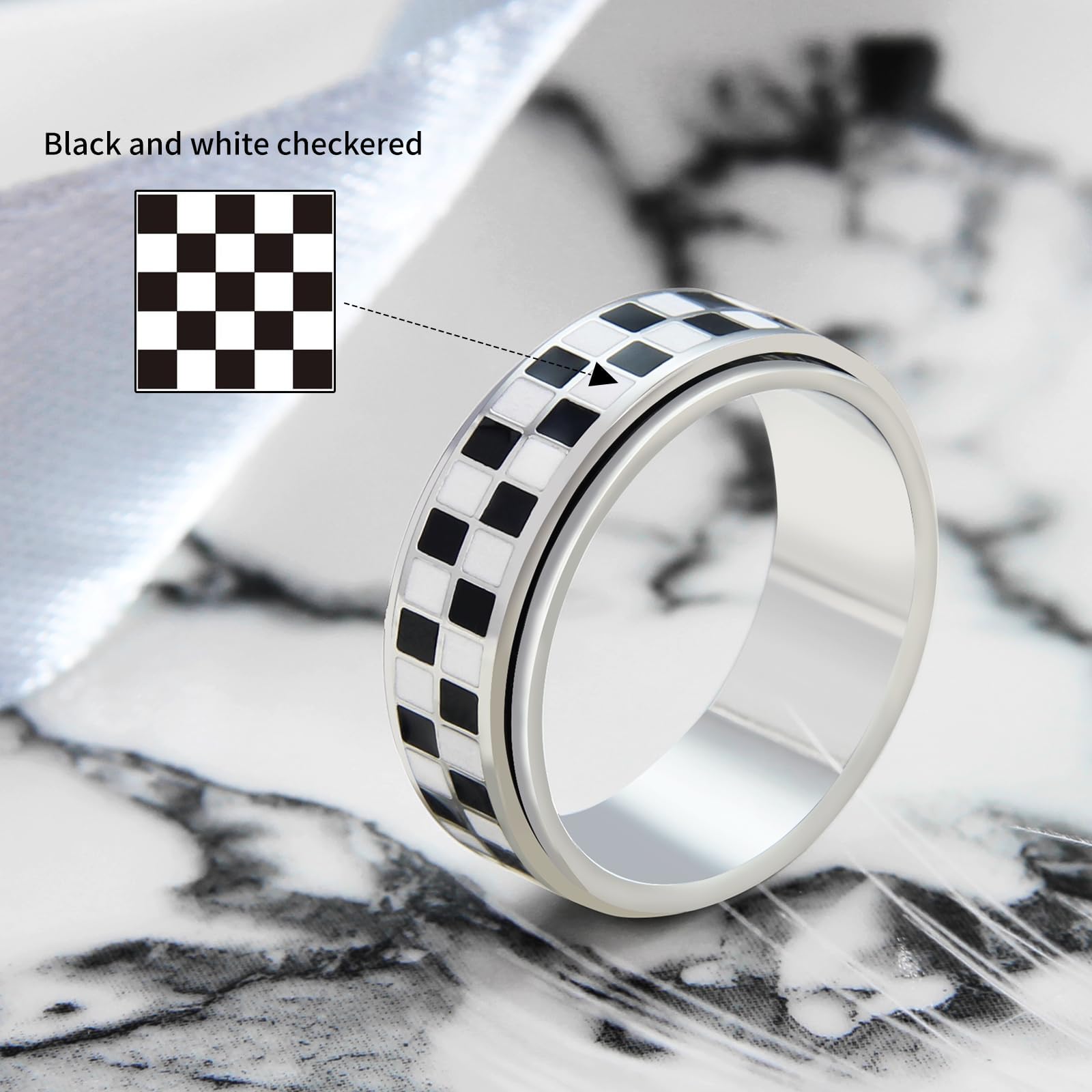 SYDNFZY Checkered Fidget Ring - 8mm 18K Gold Plated Stainless Steel Spinner Ring for Stress Relief - Anxiety Jewelry for Men and Women - Size 11