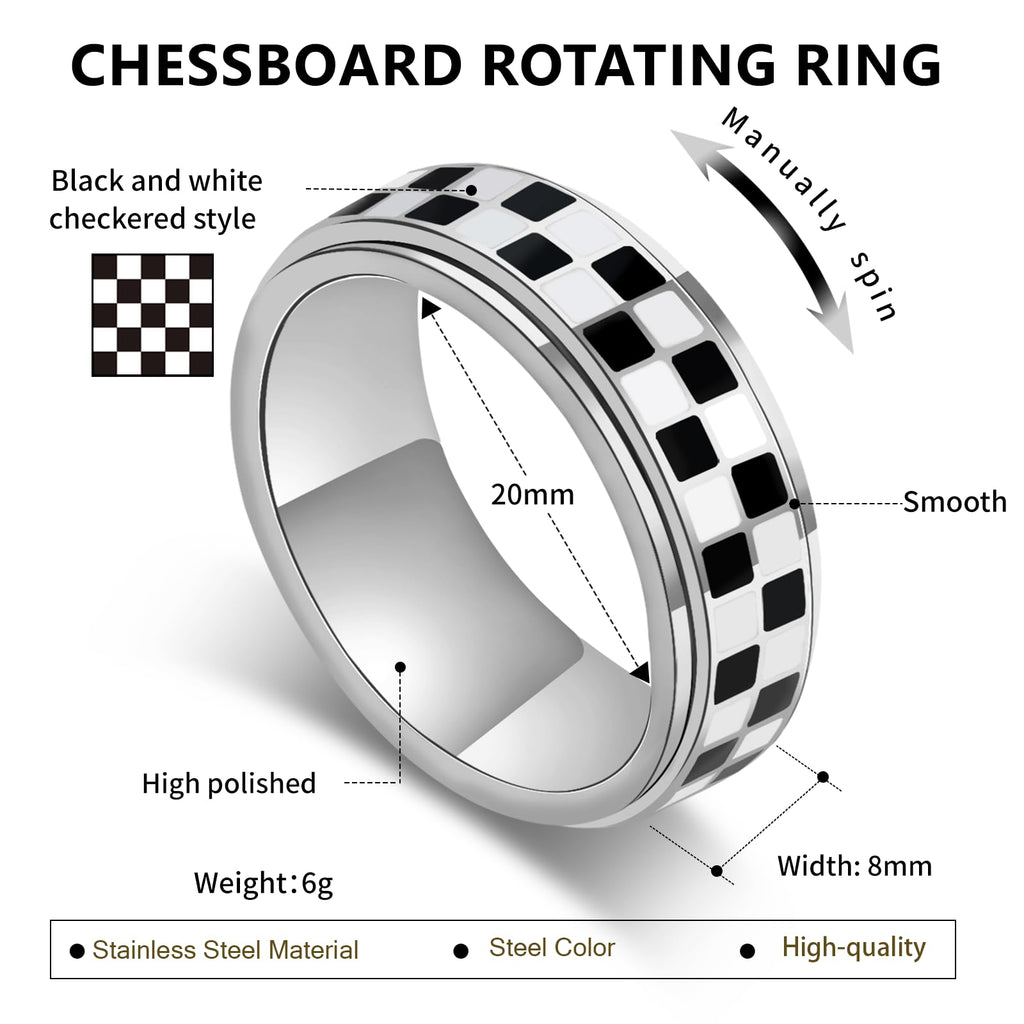 SYDNFZY Checkered Fidget Ring - 8mm 18K Gold Plated Stainless Steel Spinner Ring for Stress Relief - Anxiety Jewelry for Men and Women - Size 11