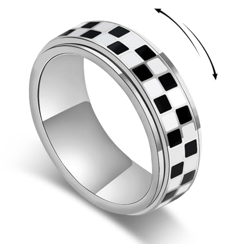 SYDNFZY Checkered Fidget Ring - 8mm 18K Gold Plated Stainless Steel Spinner Ring for Stress Relief - Anxiety Jewelry for Men and Women - Size 11