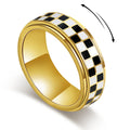 SYDNFZY Checkered Fidget Ring – 8mm 18K Gold Plated Stainless Steel Anxiety Spinner Jewelry for Adults