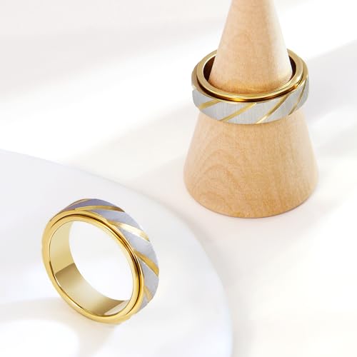 SYDNFZY Fidget Spinner Ring - 18K Gold Plated Stainless Steel Anxiety Relief Jewelry for Women and Men
