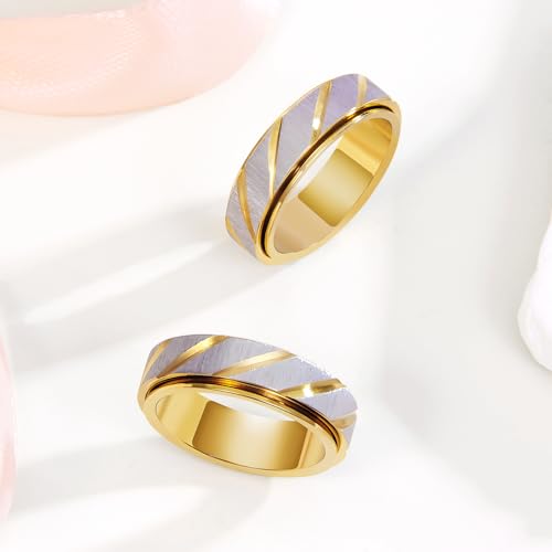 SYDNFZY Fidget Spinner Ring - 18K Gold Plated Stainless Steel Anxiety Relief Jewelry for Women and Men