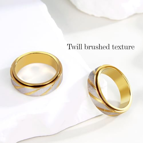 SYDNFZY Fidget Spinner Ring - 18K Gold Plated Stainless Steel Anxiety Relief Jewelry for Women and Men
