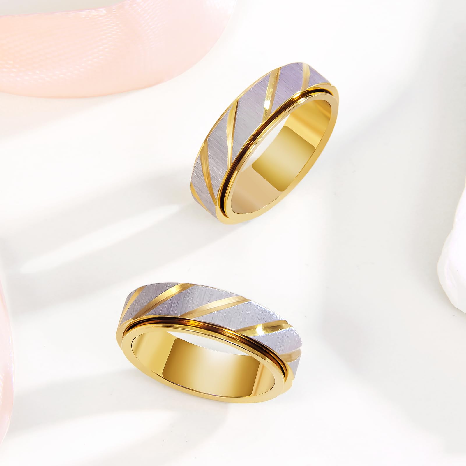 SYDNFZY Fidget Spinner Ring - 18K Gold Plated Stainless Steel Anxiety Relief Jewelry for Women and Men