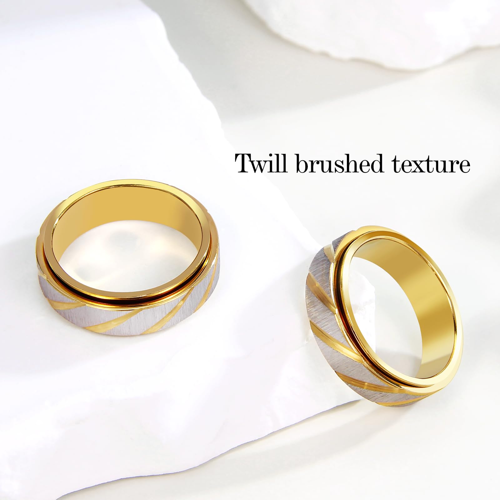 SYDNFZY Fidget Spinner Ring - 18K Gold Plated Stainless Steel Anxiety Relief Jewelry for Women and Men
