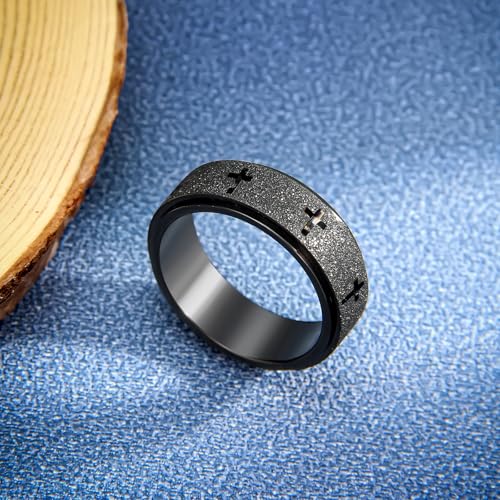 SYDNFZY Men's Stainless Steel Anxiety Spinner Ring – 8mm Fidget Ring for Stress Relief – Rotating Band – Sizes 6-11