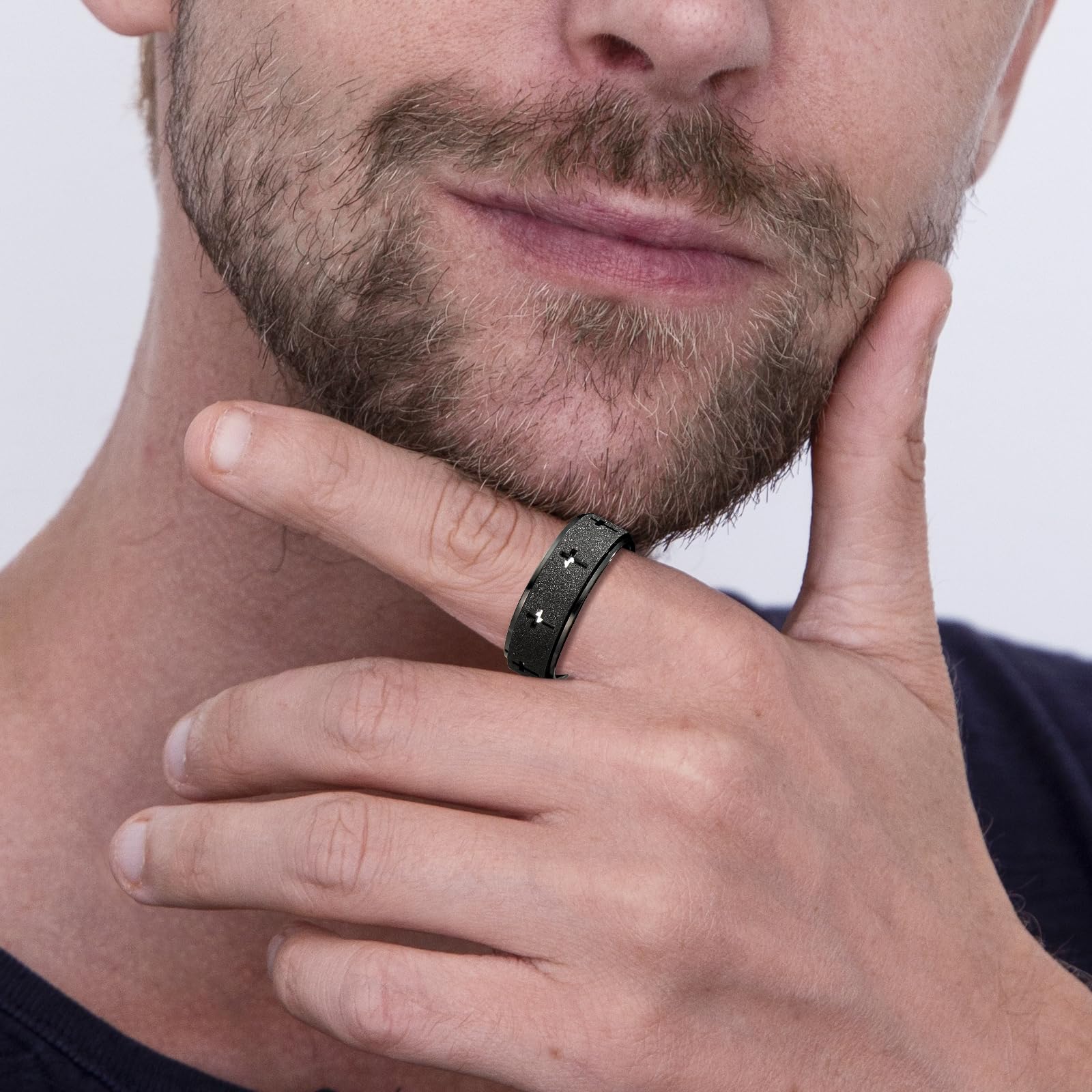 SYDNFZY Men's Stainless Steel Anxiety Spinner Ring – 8mm Fidget Ring for Stress Relief – Rotating Band – Sizes 6-11