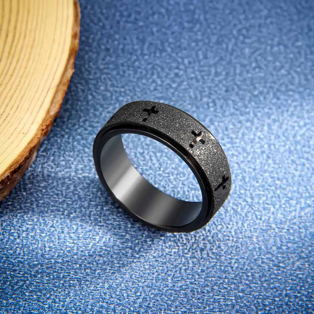 SYDNFZY Men's Stainless Steel Anxiety Spinner Ring – 8mm Fidget Ring for Stress Relief – Rotating Band – Sizes 6-11