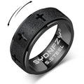 SYDNFZY Men's Stainless Steel Cross Spinner Ring – 8mm Fidget Ring for Anxiety Relief, Sizes 6-11