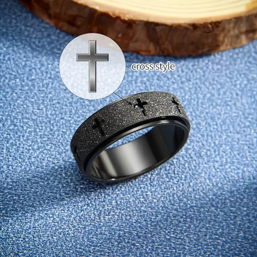 SYDNFZY Men's Stainless Steel Cross Spinner Ring – 8mm Fidget Ring for Anxiety Relief, Sizes 6-11