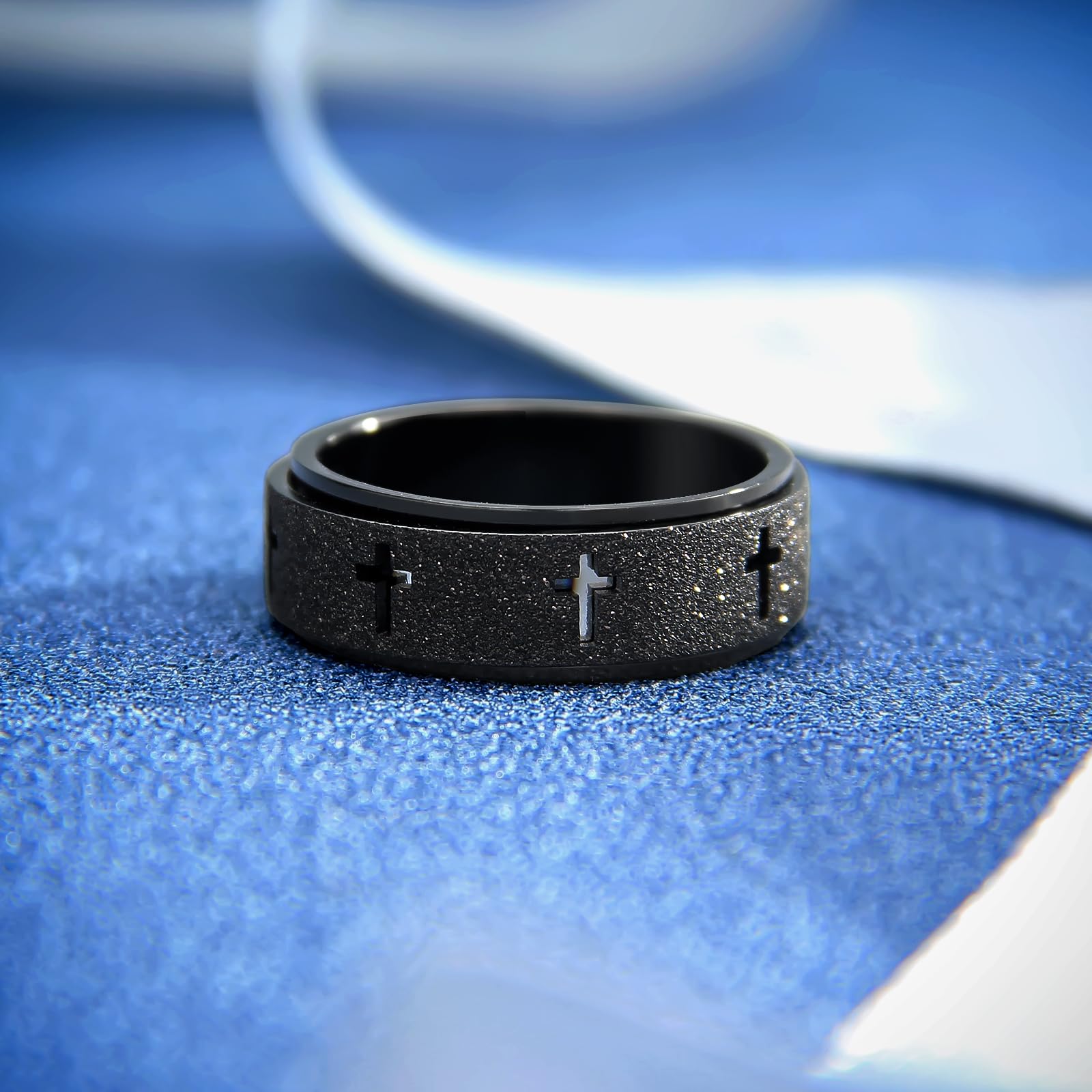 SYDNFZY Men's Stainless Steel Spinner Ring - 8mm Cross Fidget Ring for Anxiety and Focus