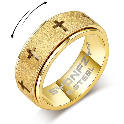 SYDNFZY Stainless Steel Anxiety Spinner Ring for Men 8mm – Fidget Ring for Stress Relief (Sizes 6-11)