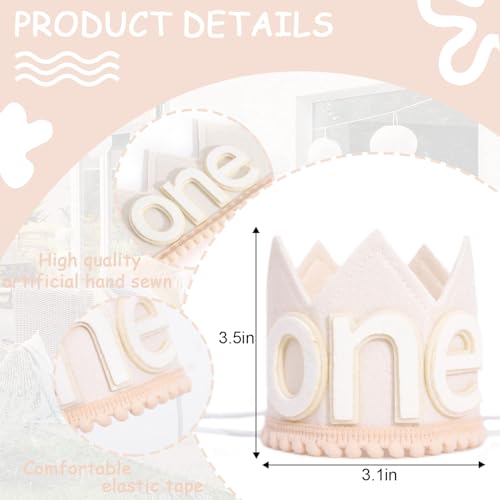 SYESQL Baby 1st Birthday Crown Hat - White Felt Cake Smash Party Headpiece for Boys and Girls