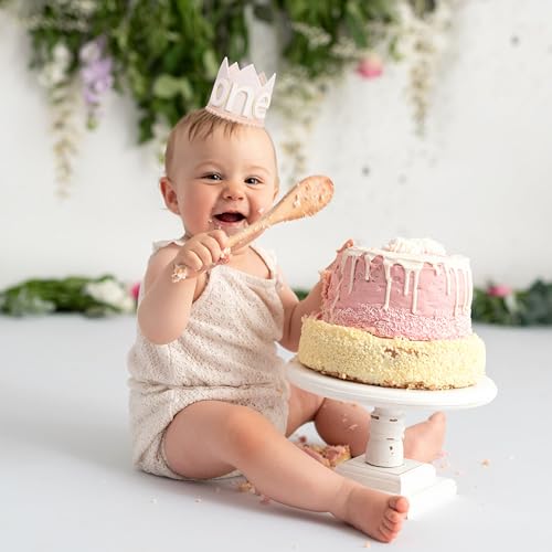 SYESQL Baby 1st Birthday Crown Hat - White Felt Cake Smash Party Headpiece for Boys and Girls