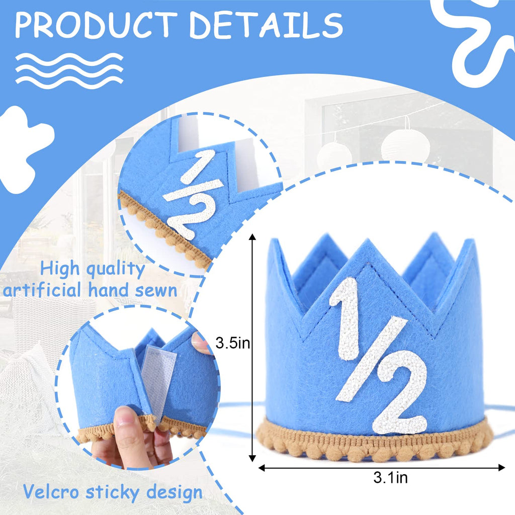 SYESQL Half Birthday Crown for Baby Girls/Boys – Cute 1/2 Crown Hat with Elastic Band in 4 Colors