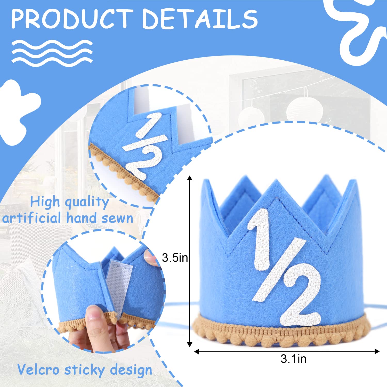 SYESQL Half Birthday Crown for Baby Girls/Boys – Cute 1/2 Crown Hat with Elastic Band in 4 Colors