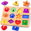 SYHLN Wooden Shape Peg Puzzles for Toddlers 1-3 | 12 Shapes & 6 Colors | Montessori Learning Toy