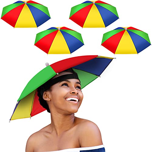 Syhood 4-Pack Rainbow Umbrella Hats – Waterproof, Hands-Free, Adjustable for Adults