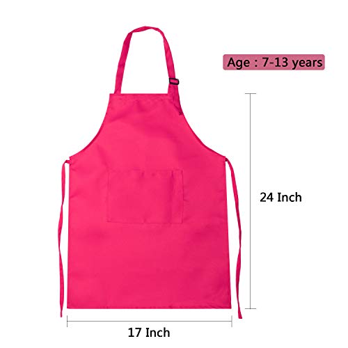 Syhood 6 Pack Kids Aprons with Pockets - Adjustable Children's Chef Aprons for Cooking, Baking, Painting, Crafting (Bright Colors, Large)