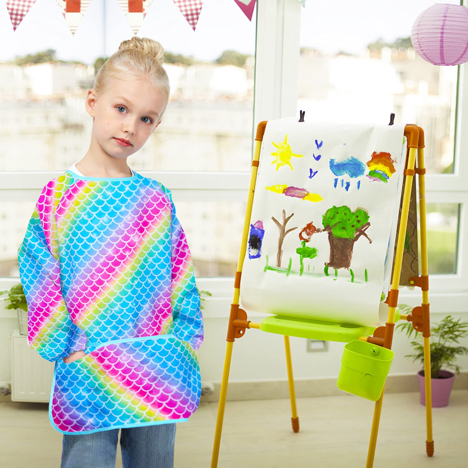 Sylfairy Kids Art Smock – Waterproof Toddler Painting Apron with Pockets, Ages 2-7