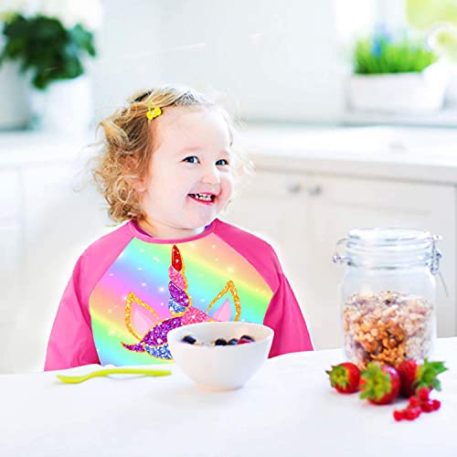 Sylfairy Kids Painting Smock – Waterproof Rainbow Unicorn Apron with Pockets for Ages 2-7