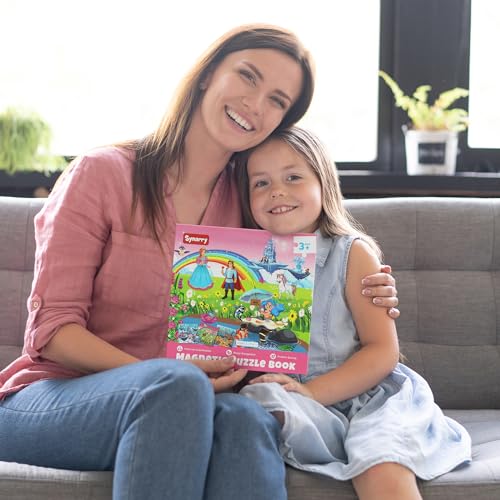 SYNARRY 36-Piece Magnetic Jigsaw Puzzles for Kids Ages 3-8 – Unicorn Princess Mermaid Themes, Travel-Friendly Book Design