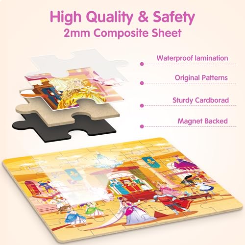 SYNARRY Princess Fairy Magnetic Puzzle Set – 36-Piece Travel Puzzles for Girls Ages 3-6