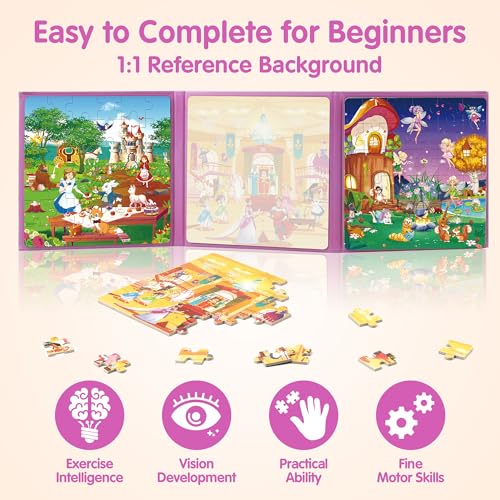 SYNARRY Princess Fairy Magnetic Puzzle Set – 36-Piece Travel Puzzles for Girls Ages 3-6