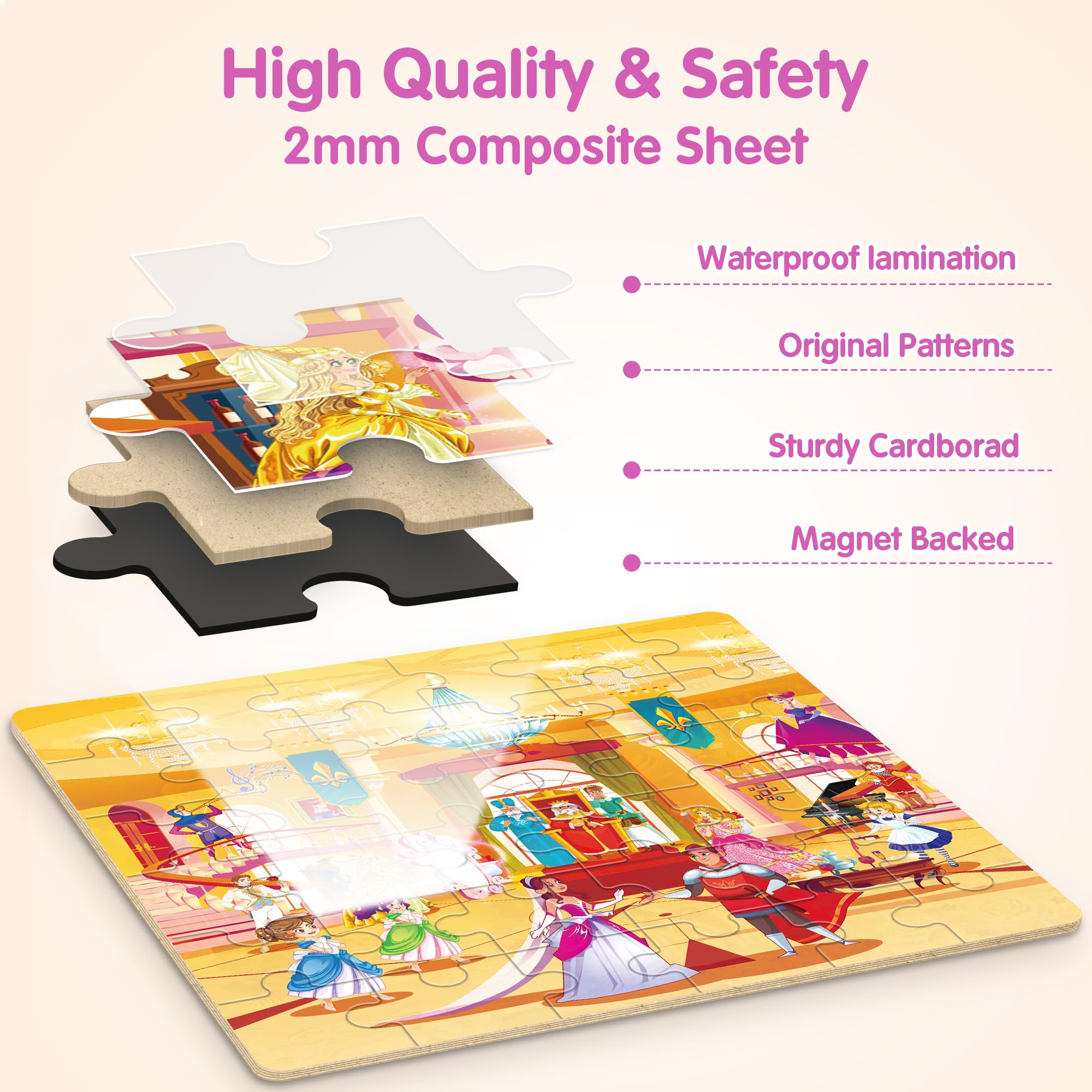 SYNARRY Princess Fairy Magnetic Puzzle Set – 36-Piece Travel Puzzles for Girls Ages 3-6