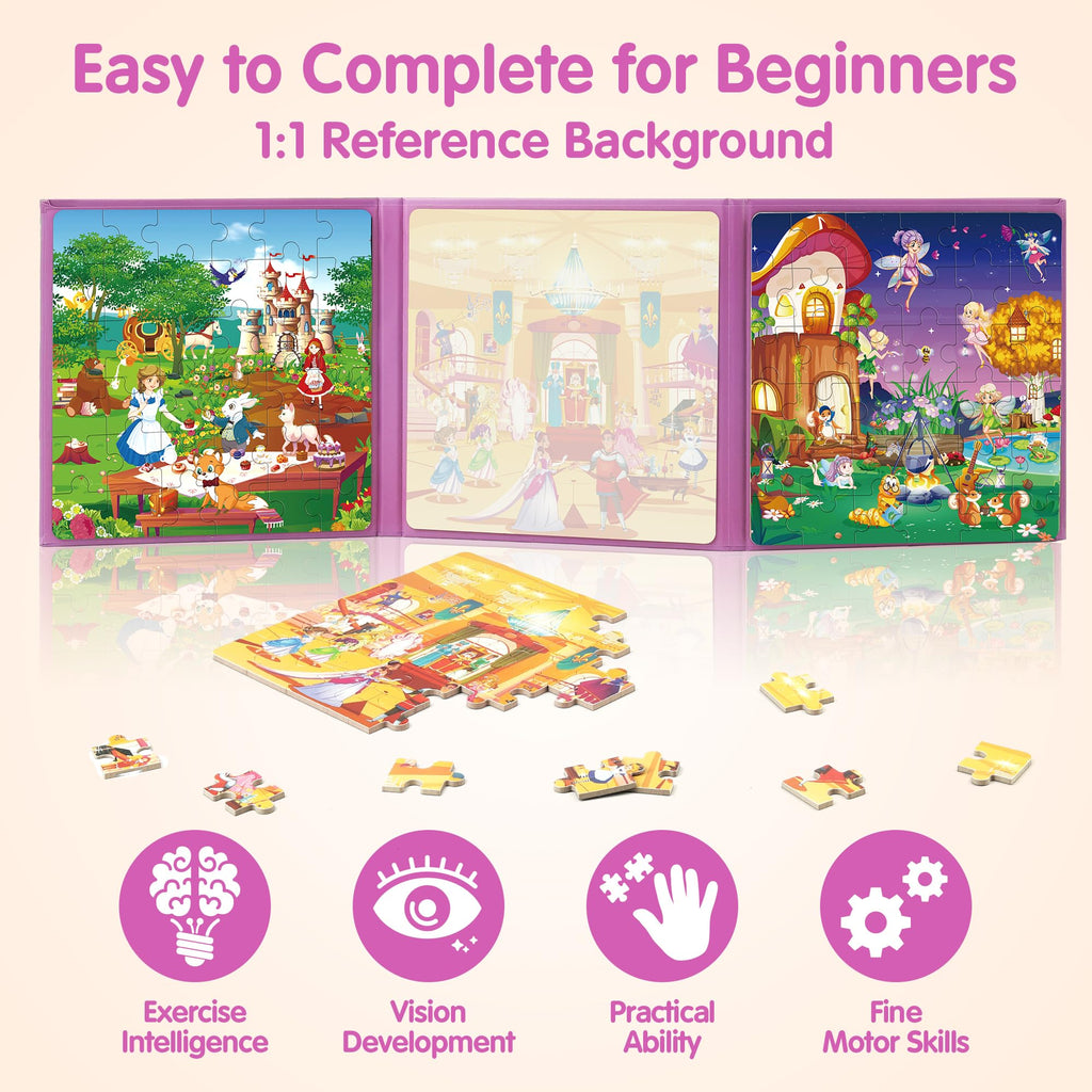 SYNARRY Princess Fairy Magnetic Puzzle Set – 36-Piece Travel Puzzles for Girls Ages 3-6
