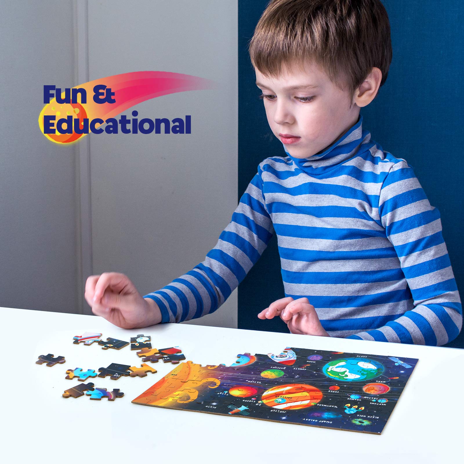 SYNARRY Space Puzzle for Kids Ages 4-8 – 104-Piece Solar System Jigsaw, Educational Toy for Boys & Girls