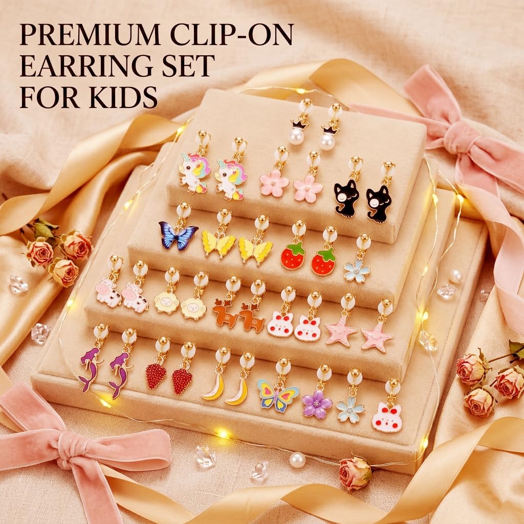 SYNLIN 20 Pairs Cute Animal Clip-On Earrings for Women Without Pierced Ears