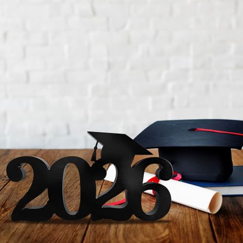 SZTZPW Class of 2026 Double-Sided Wooden Graduation Centerpiece 13x7 Inch Black