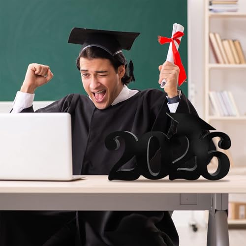 SZTZPW Class of 2026 Double-Sided Wooden Graduation Centerpiece 13x7 Inch Black