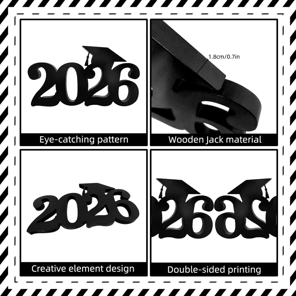 SZTZPW Class of 2026 Double-Sided Wooden Graduation Centerpiece 13x7 Inch Black