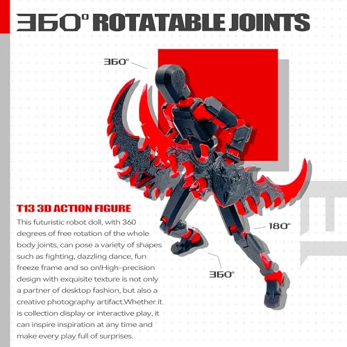 T13 3D Action Figure Set - Fully Assembled Dummy Robot Titan 13 with Dog, Black/Red