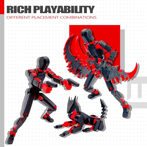 T13 3D Action Figure Set - Fully Assembled Dummy Robot Titan 13 with Dog, Black/Red
