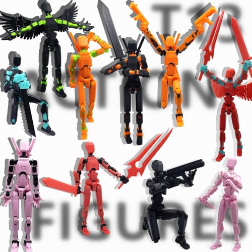 T13 3D Action Figure Set – Fully Articulated Pink White Robot with Dog & Weapons by masijssa