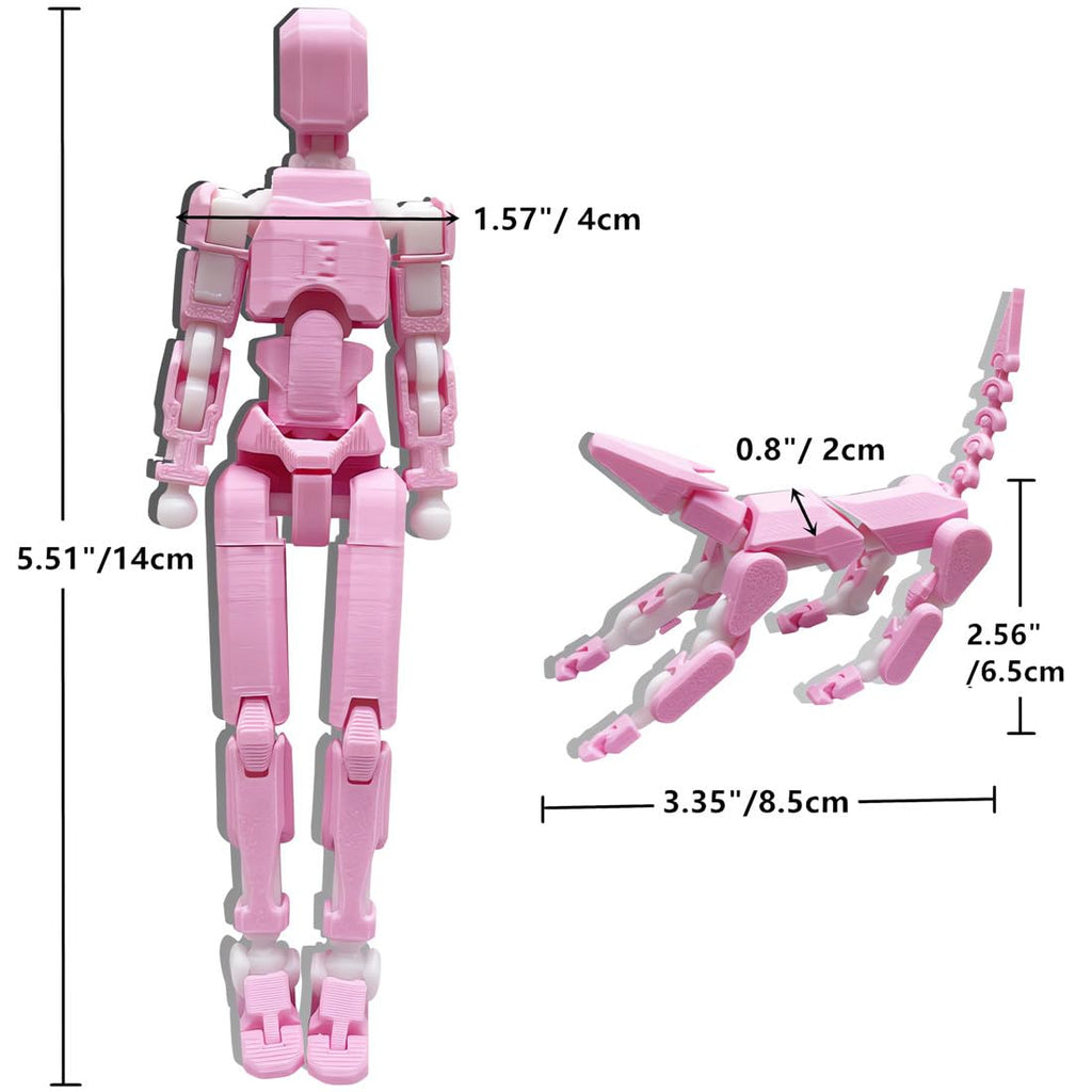 T13 3D Action Figure Set – Fully Articulated Pink White Robot with Dog & Weapons by masijssa
