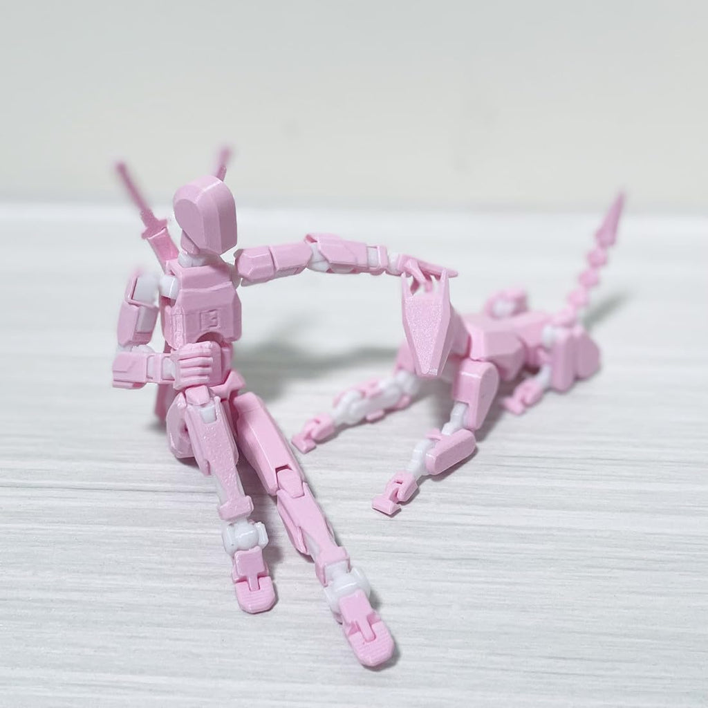 T13 3D Action Figure Set – Fully Articulated Pink White Robot with Dog & Weapons by masijssa