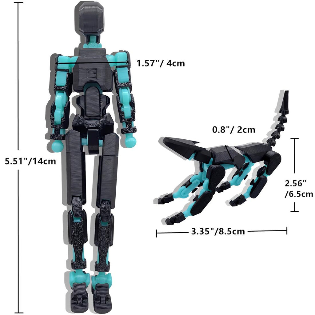T13 3D Action Figure Set – Fully Articulated Robot with Dog Companion – 3D Printed Collectible (Black Blue)