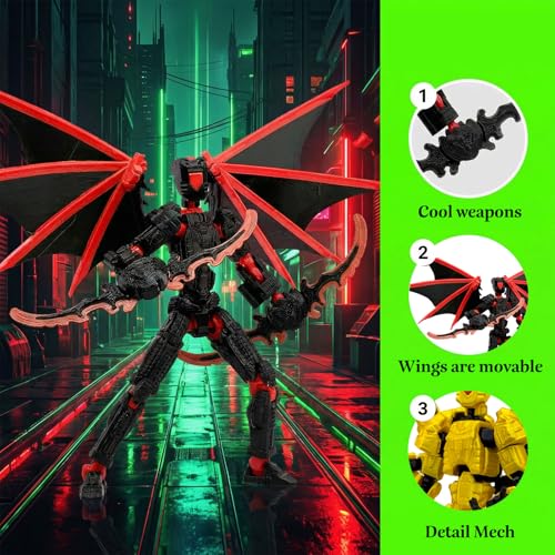 T13 3D Action Figures 2-Pack: Pre-Assembled Multi-Jointed Robot Set with Interchangeable Parts (Black Purple & White) - KAMOVNY Collectible Model Toy for Gamers and Desktop Decor
